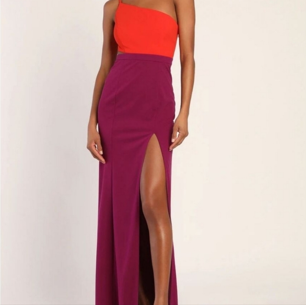 maniju NWT one shoulder asymmetrical colorblock maxi dress size L